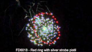 WulkanFajerwerki - F-D6018 - Red ring with silver strobe pistil.avi