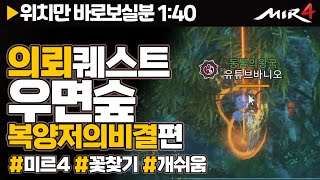 미르4 의뢰퀘스트 우면숲 복양저의비결 편 공략영상 꽃찾기 / K-FANTASY MIR4 / 바니오 / 퀘스트전문유튜버