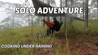 SOLO ADVENTURE - HAMMOCK - COOKING UNDER RAINING [ ASMR - RELAXING - COOKING ] SILENT VLOG