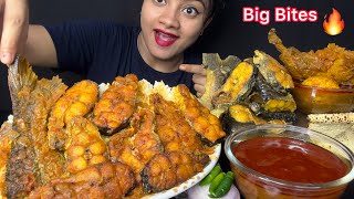 FISH CURRY, LOTS OF FISH FRIES, SPICY CHICKEN CURRY🔥 EGG CURRY WITH RICE 😋 FOOD EATING VIDEOS 🌶️