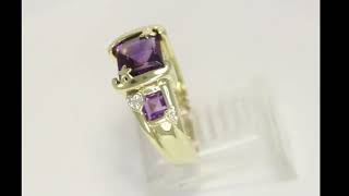 Diamond Amethyst Stars+Hearts Ring 1.97CT Yellow Gold Size 5.25 - 32407