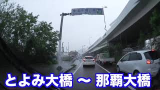 沖縄車載 通常速度 土砂降りの雨 とよみ大橋 〜 那覇大橋