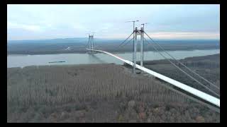 Pod suspendat peste Dunare ; Suspension Bridge over the Danube, Braila, Romania ;