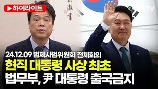 [스팟Live] '현직 대통령 사상 최초'...법무부, 尹 대통령 출국금지 | 24.12.09 법제사법위원회 전체회의 하이라이트