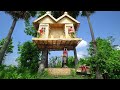 Beautiful Girls, Building a House Modern Bamboo On Palm Tree for Living along with Nature