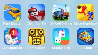 Park Master, Clean Up 3D, Oil Well Drilling, Move Stop Move, Aquapark.io, Temple Run, Stacky Bird
