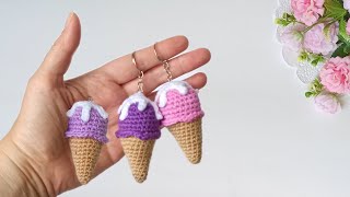 Easy and simple🌸 How to crochet a small keychain SEA CREAM