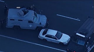 Helicopter video shows car involved in I-80 standoff surrounded by law enforcement in Solano County
