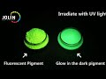 The difference between fluorescent pigment and glow in the dark pigment.