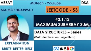 #3.1.12 | Maximum subarray sum | Kadane's algorithm | Leetcode 53 | Java | Array