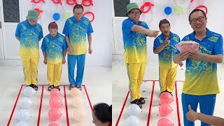 Family Games | Balloon Stomping Challenge👨‍👩‍👧‍👦Who Is In The Most Pain? ! #Funnyfamily #Partygames