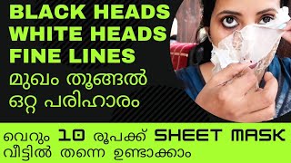 Black Heads White Heads Removal || Malayalam || വെറും 10 രൂപക്ക് Sheet Mask Peel off