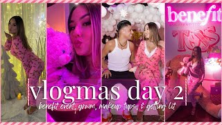 VLOGMAS DAY 2 💖 pajama party, getting lit, grwm, benefit event, pink christmas, makeup tips \u0026 more