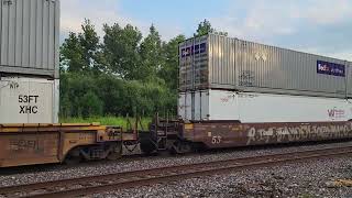 3 engine BNSF intermodal train with reefer units