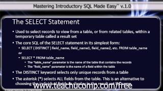 SQL Training - Structured Query Language Tutorial - The SELECT Statement Lesson