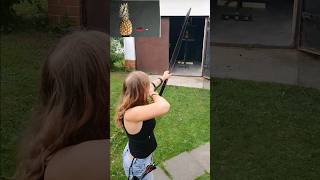 Archer vs Ananas. Hunting fruits with recurve bow