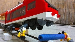Lego money train robbery. Two crooks derailing a train