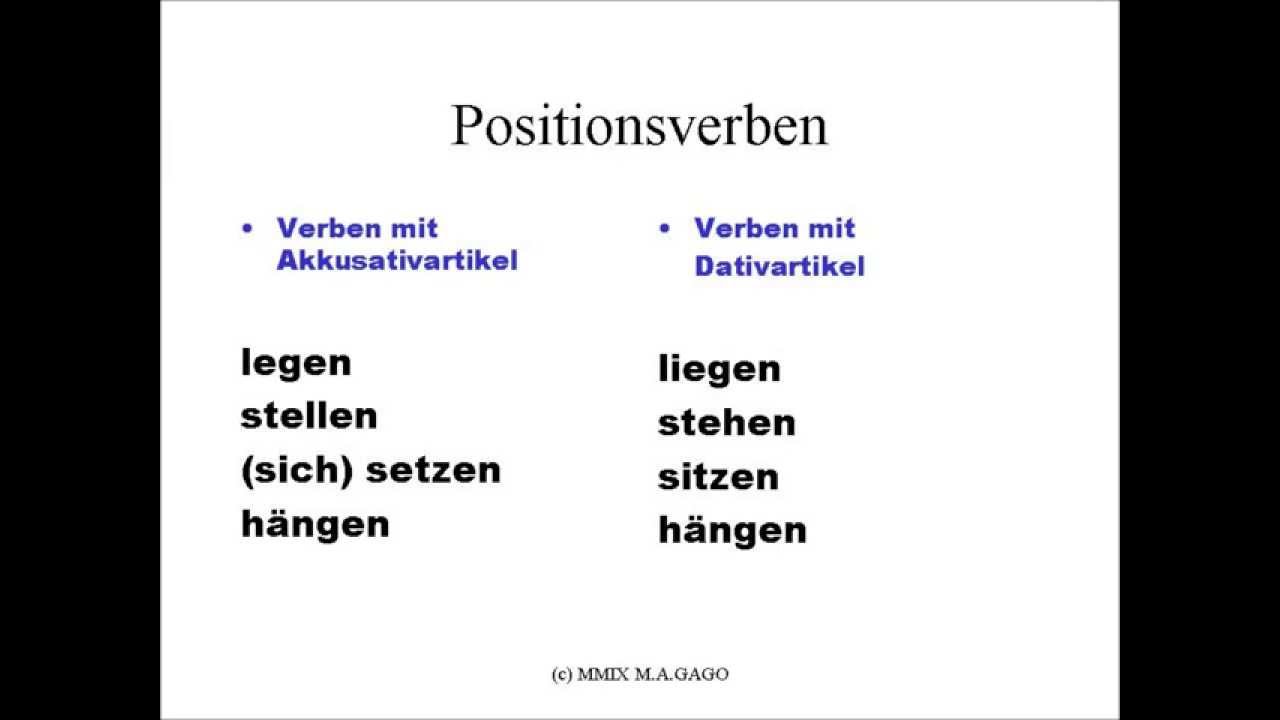 Positionsverben Und Wechselpräpositionen - YouTube