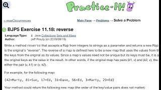 Java Practice It | Exercise 11.18: reverse | collections, sets and maps, hashmap