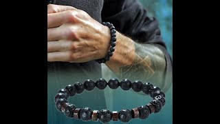 Lava Stone Men Bracelet Natural Moonstone Bead Tibetan Buddha Bracelet