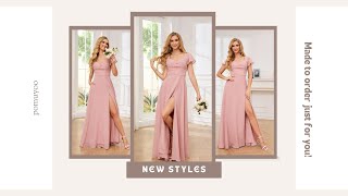 POMUYOO | Flowing A-line V Neck Slit Floor Length Chiffon Bridesmaid Dresses