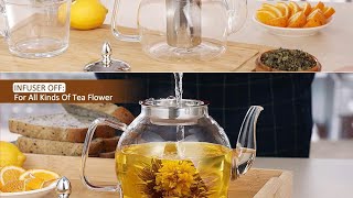 HIWARE 1000ml Glass Teapot with Removable Infuser, Stovetop Safe Tea Kettle.