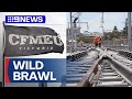 CFMEU members filmed in violent brawl | 9 News Australia