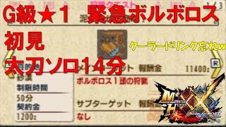 【MHXX】G級★１緊急ボルボロス　太刀ソロ14分　クーラードリンク忘れ