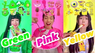 Random color food Mukbang ASMR(green🌵•pink🌸•yellow🍋)