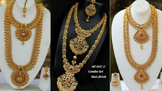 1 GRAM GOLD JEWELLERY NECKLACE WITH EARRINGS DESIGNS || LONG HARAM WITH EARRINGS