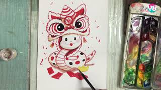 How to do watercolor painting for beginners easy- Red Snake 画蛇添福-蛇年2025