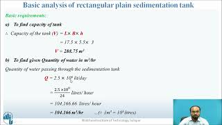 Basic analysis of rectangular plain sedimentation tank