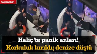 Haliç’te panik anları! Köprünün korkuluğu kırıldı; denize düştü