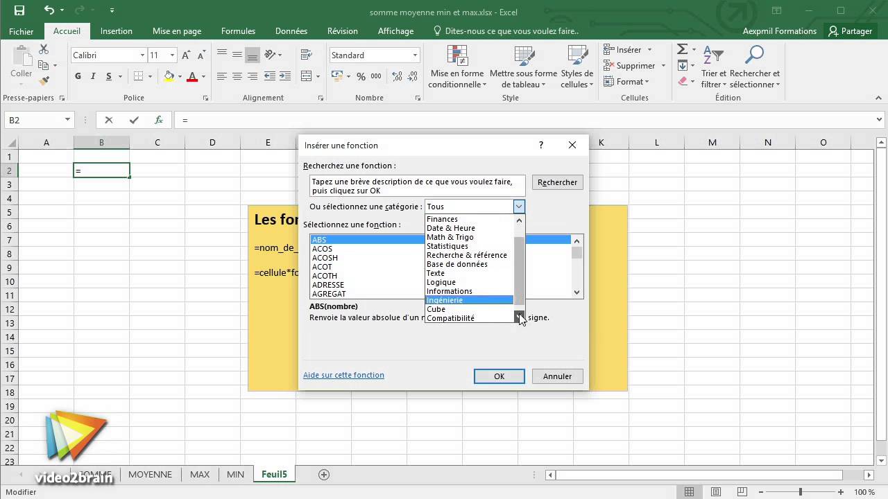 Tutoriel Excel 2016 : Définir Les Fonctions D'Excel | Video2brain.com ...