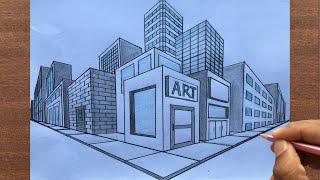 How to Draw a Town in 2-Point Perspective: Step-by-step