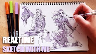 Q&A REALTIME sketchbook session - draw with me // Reference Wednesdays figure drawing practice