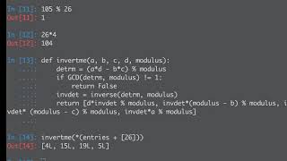 Inverting a 2x2 matrix modulo 26 for the Hill cipher