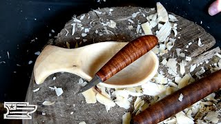 Using hand tools to carve a traditional belt cup | Wood Carving ASMR No Talking