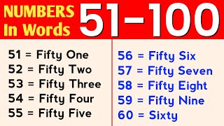 Numbers 50 to 100 || 50 To 100 Numbers In Words In English || 50-100 English Numbers with spellings