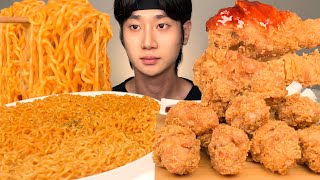 신라면 툼바 라면 & BBQ 황금올리브 후라이드 닭다리 치킨 먹방 리얼사운드 ASMR Spicy Cream Noodles(Ramyeon) & Chicken MUKBANG