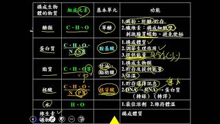 10902高一必修生物ch1 1 20表格七大分子的比較一書