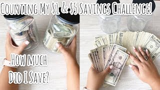 Counting my $1 \u0026 $5 Savings Challenge! How much did I save? | Cash Unstuffing