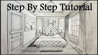 How To Draw A Bedroom In One Point Perspective | Step By Step