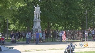 Group In South Philadelphia Stand Guard In Marconi Plaza To Protect Controversial Christopher Columb