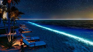 Night Beach Ambience | Wave Sound for Sleep | Crickets Sounds ASMR