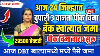 आज 24 जिल्ह्यात दुपारी 3 वाजता पीक विमा जमा | pik vima 2024 | pik vima 2024 new update | pik vima