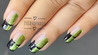 Green Nails || Elegant Green and Black French  Nail Art Design Tutorial #nails #nailart