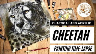 Acrylic and Charcoal Cheetah Painting Timelapse