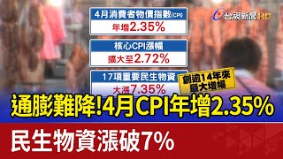 通膨難降!4月CPI年增2.35%民生物資漲破7%