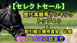 【セレクトセール】歴代高額馬ランキングトップ40（40位～20位）【ショートバージョン】